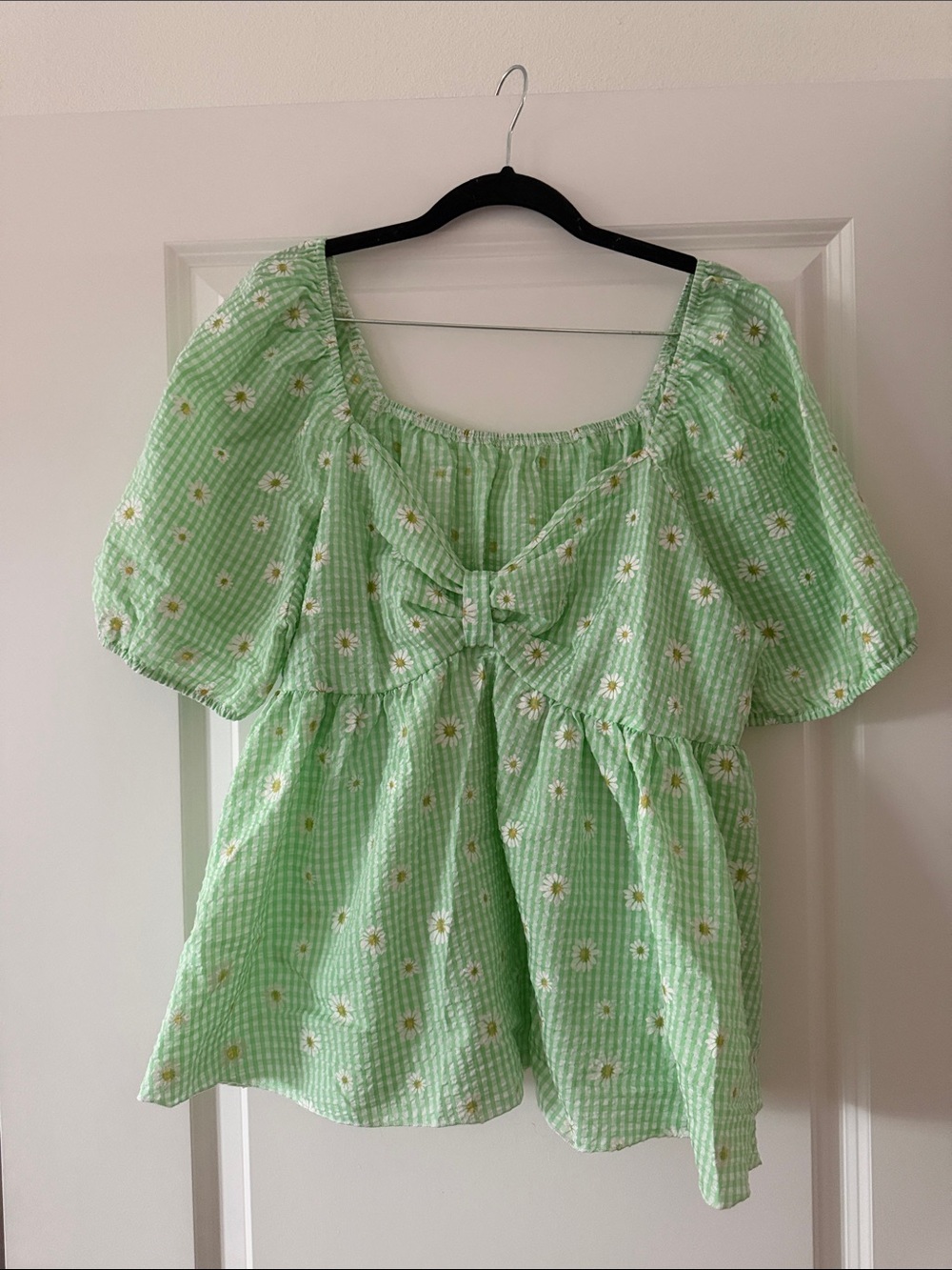 SHEIN Mint Green Daisy Tie-Front Peplum Blouse